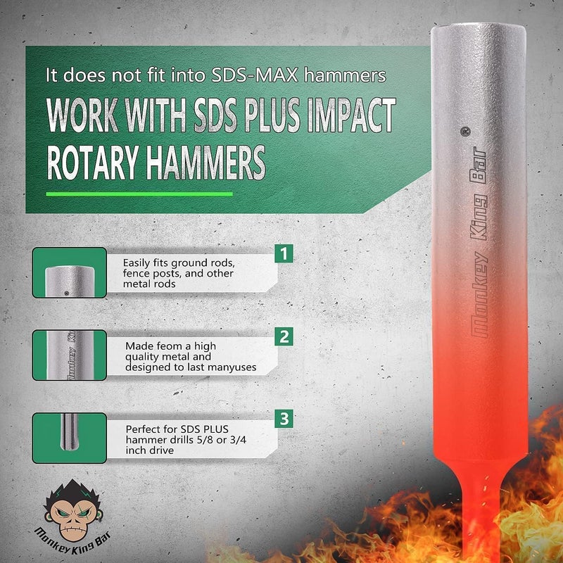 Monkey King Bar -SDS Plus Bits -5/8" and 3/4" Diameter Ground Rod Driver Use for SDS Plus Hammer Drills Bits - Image 4